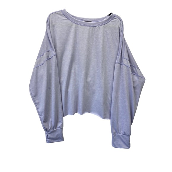 Unknown Tops - Lavender Open Back Crisscross Long Sleeve Top Slub Knit Raw Hem Purple 2XL